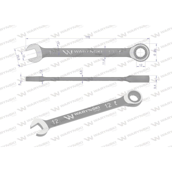 Klucz płasko-oczkowy 12 mm z grzechotką 72 zęby standard ASME B107-2010 Waryński-94584