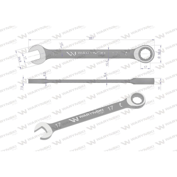 Klucz płasko-oczkowy 17 mm z grzechotką 72 zęby standard ASME B107-2010 Waryński-94594