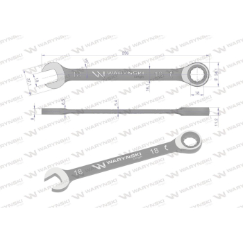 Klucz płasko-oczkowy 18 mm z grzechotką 72 zęby standard ASME B107-2010 Waryński-94596