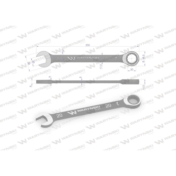 Klucz płasko-oczkowy 20 mm z grzechotką 72 zęby standard ASME B107-2010 Waryński-94600