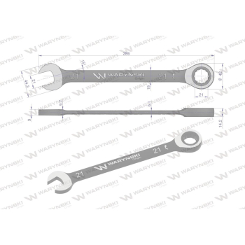Klucz płasko-oczkowy 21 mm z grzechotką 72 zęby standard ASME B107-2010 Waryński-94602