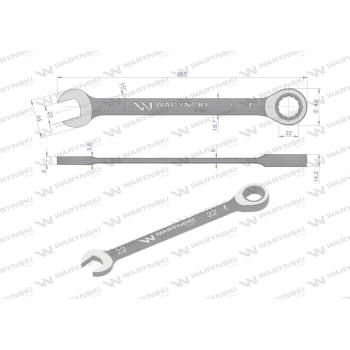 Klucz płasko-oczkowy 22 mm z grzechotką 72 zęby standard ASME B107-2010 Waryński-94604