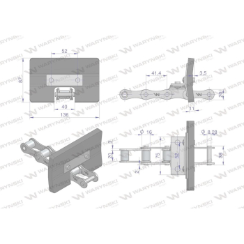 Łańcuch podajnika ziarnowego kpl. 38 łopatek 86 x 136 mm zastosowanie 5058200335 Bizon Rekord Waryński-94711