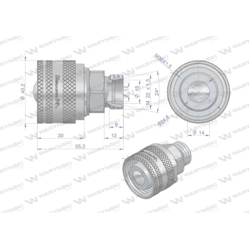Komplet - zawór wtyczka M22x1.5 skręcane (50490030) z gwintowaną pokrywą/osłoną aluminiową Waryński-94815