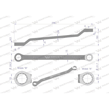 Klucz oczkowy odsadzony 14 x 15 mm. CrV standard ASME B107.9 Waryński-94876