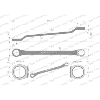 Klucz oczkowy odsadzony 30 x 32 mm. CrV  standard ASME B107.9 Waryński-94894