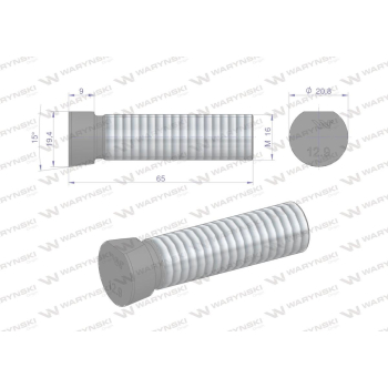Śruba kpl. płużna oval z jednej strony ścięta M16x65 mm kl.12.9 zastosowanie Kverneland Waryński M16X65OV1-94990