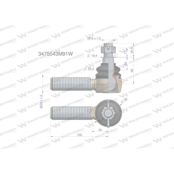 Przegub kierowniczy 106mm - M24x1,5 3475543M91 WARYŃSKI-95189
