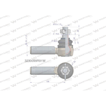 Przegub kierowniczy 106mm - M24x1,5 3230099R91 WARYŃSKI-95256