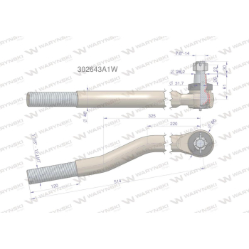 Przegub kierowniczy lewy 514mm- 1 3/8