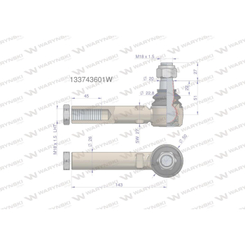 Przegub kierowniczy 143mm - 18x1,5L 133743601 WARYŃSKI-95306