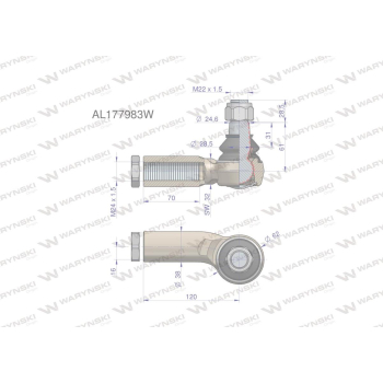 Przegub kierowniczy lewy 120mm - M24x1,5 AL177983 WARYŃSKI-95487