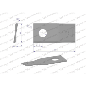 Nóż. nożyk kosiarka prawy 106x48x3mm otwór 21 zastosowanie 1042670 Claas WARYŃSKI-95812