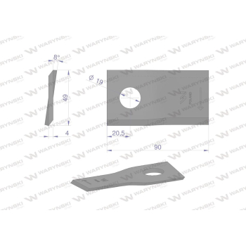 Nóż. nożyk kosiarka prawy 90x48x4mm otwór 19 zastosowanie 1448261 Krone WARYŃSKI-95815
