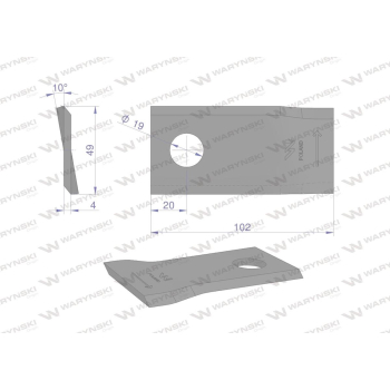Nóż. nożyk kosiarka lewy 102x48x4mm otwór 19 zastosowanie 570447 Niemeyer WARYŃSKI-95825