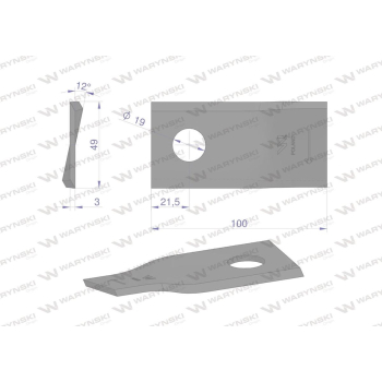 Nóż. nożyk kosiarka prawy 100x48x3mm otwór 19 zastosowanie 9041777 9527280 Claas WARYŃSKI-95835