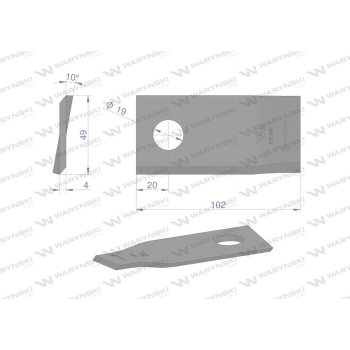 Nóż. nożyk kosiarka prawy 102x48x4mm otwór 19 zastosowanie 570446 Niemeyer WARYŃSKI-95837