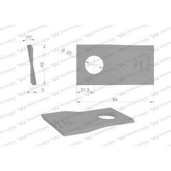 Nóż. nożyk kosiarka lewy 94x48x3mm otwór 23 zastosowanie T673L Mortl WARYŃSKI-95839