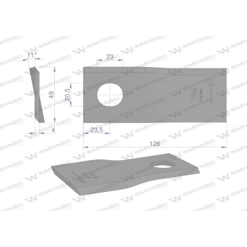 Nóż. nożyk kosiarka lewy 126x48x4mm otwór 20.5x23 zastosowanie 56110900 Kverneland Taarup WARYŃSKI-95843
