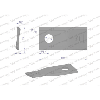 Nóż. nożyk kosiarka prawy 105x48x4mm otwór 19 zastosowanie 9492422 Claas WARYŃSKI-95853