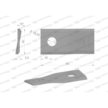 Nóż. nożyk kosiarka prawy 95x45x3.5mm otwór 16.25 zastosowanie CC20501 New Holland WARYŃSKI-95855