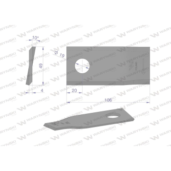 Nóż. nożyk kosiarka prawy 106x48x4mm otwór 19 zastosowanie 570444 Niemeyer WARYŃSKI-95864