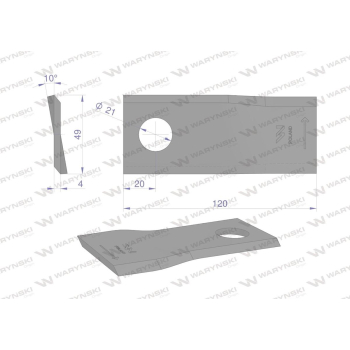 Nóż. nożyk kosiarka lewy 120x49x4mm otwór 21 zastosowanie 434975 Pottinger WARYŃSKI-95876