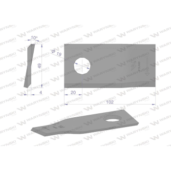 Nóż. nożyk kosiarka prawy 102x48x4mm otwór 19 zastosowanie 140692 Fella WARYŃSKI-95884