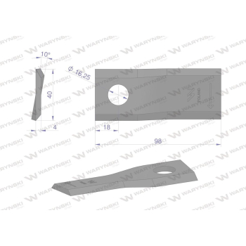 Nóż. nożyk kosiarka prawy 98x40x4mm otwór 16.2 zastosowanie DM-305 Claas WARYŃSKI-95892