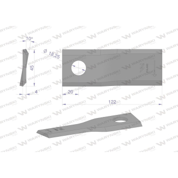 Nóż. nożyk kosiarka prawy 122x46x4mm otwór 18.25 zastosowanie 56451300 Kuhn WARYŃSKI-95908
