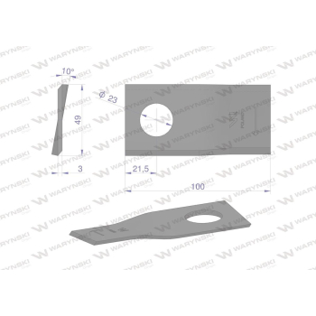 Nóż. nożyk kosiarka prawy 100x48x3mm otwór 23 zastosowanie T683R Mortl WARYŃSKI-95912