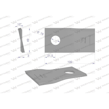 Nóż. nożyk kosiarka lewy 100x48x3mm otwór 19 zastosowanie 570419 Niemeyer WARYŃSKI-95930