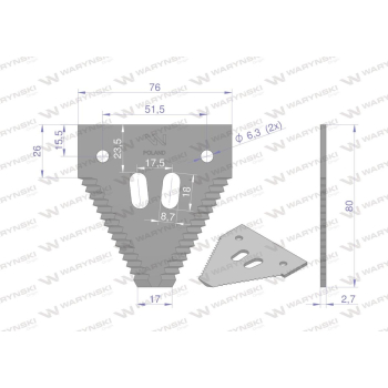Nóż żniwny 80x76x2.7mm otwór 6.5 zastosowanie 1097806 Schumacher WARYŃSKI-96049