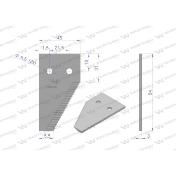 Nóż żniwny końcowy 84x45x3mm otwór 6.5 24 zęby zastosowanie 6112041 Claas WARYŃSKI-96064