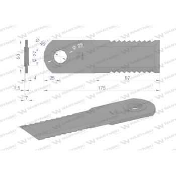 Nóż obrotowy rozdrabniacz słomy sieczkarnia 175x50x4mm otwór 20 zastosowanie 7558750 Claas WARYŃSKI-96074