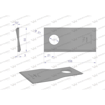 Nóż. nożyk kosiarka lewy 108X50X3mm otwór 21 zastosowanie RF 108/3 Famarol WARYŃSKI-96088