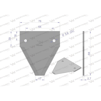 Nóż żniwny 84x76x2.8mm otwór 5.5 zastosowanie K343901 600-RS41826 1664390 MacDon Kilberry WARYŃSKI-96092
