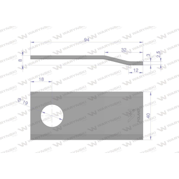 Nóż. nożyk kosiarka gięty 94X40X3mm otwór 19 zastosowanie Deutz Fahr 94/P 1101701015322 WARYŃSKI-96094