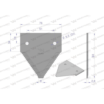 Nóż żniwny 83x76x2.8mm otwór 6.5 zastosowanie P49650 AZ32298 John Deere WARYŃSKI-96096