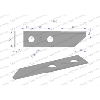 Nóż obrotowy rozdrabniacz słomy sieczkarnia 200x50x2.5mm otwór 20 zastosowanie HF40150 134830N Massey Ferguson WARY?