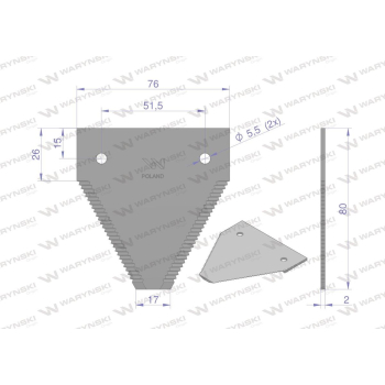 Nóż żniwny 80x76x2mm otwór 5.5 zastosowanie 614670.0 Claas WARYŃSKI-96102