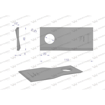 Nóż. nożyk kosiarka lewy 110X48X4mm otwór 21 zastosowanie RF 110/4 Famarol WARYŃSKI-96107