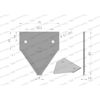 Nóż żniwny 83x76x2.7mm otwór 5.5 zastosowanie 80309197 New Holland WARYŃSKI-96109