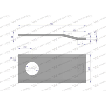 Nóż. nożyk kosiarka gięty 96X40X3mm otwór 19 zastosowanie 06561544 Deutz Fahr Kverneland WARYŃSKI-96117