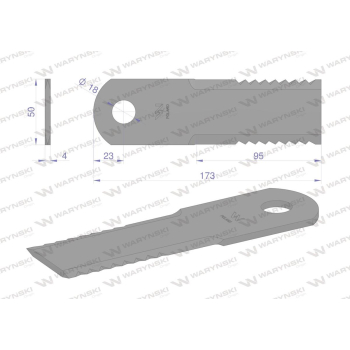 Nóż obrotowy rozdrabniacz słomy sieczkarnia 173x50x4mm otwór 18 zastosowanie 600174 John Deere MF New Holland WARYŃ