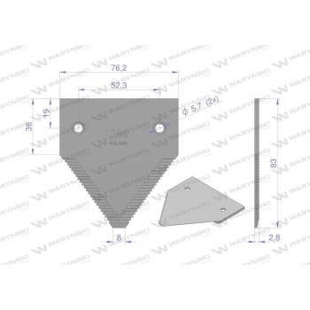 Nóż żniwny 83x76x3mm otwór 5.7 zastosowanie H213799 Schumacher WARYŃSKI-96131