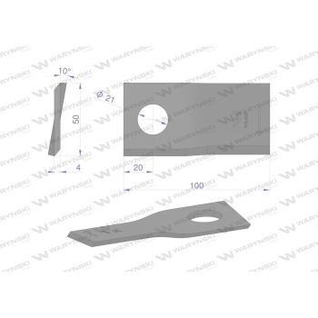 Nóż. nożyk kosiarka prawy 100X50X4mm otwór 21 zastosowanie RS100 Samasz WARYŃSKI-96139