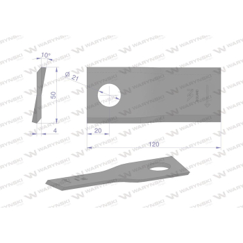 Nóż. nożyk kosiarka prawy 120X50X4mm otwór 21 zastosowanie RF 120/4 Pronar WARYŃSKI-96145
