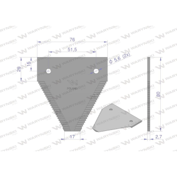 Nóż żniwny 80x76x2.7mm otwór 5.5 zastosowanie 614670.1 Claas WARYŃSKI-96151