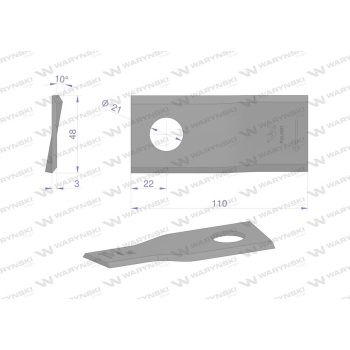 Nóż. nożyk kosiarka prawy 110x48x3mm otwór 21 zastosowanie 108P Galfre WARYŃSKI-96157
